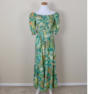 Betsey Johnson Green Tropical Leaf Print Maxi Dress